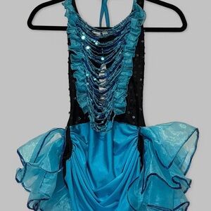 Blue Black Sequin Tulle Dance Costume Large Child